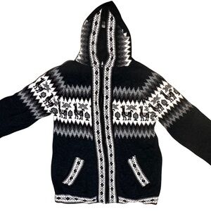 100% Alpaca Hair Handwoven Full Zip Hooded Sweater Made in Bolivia